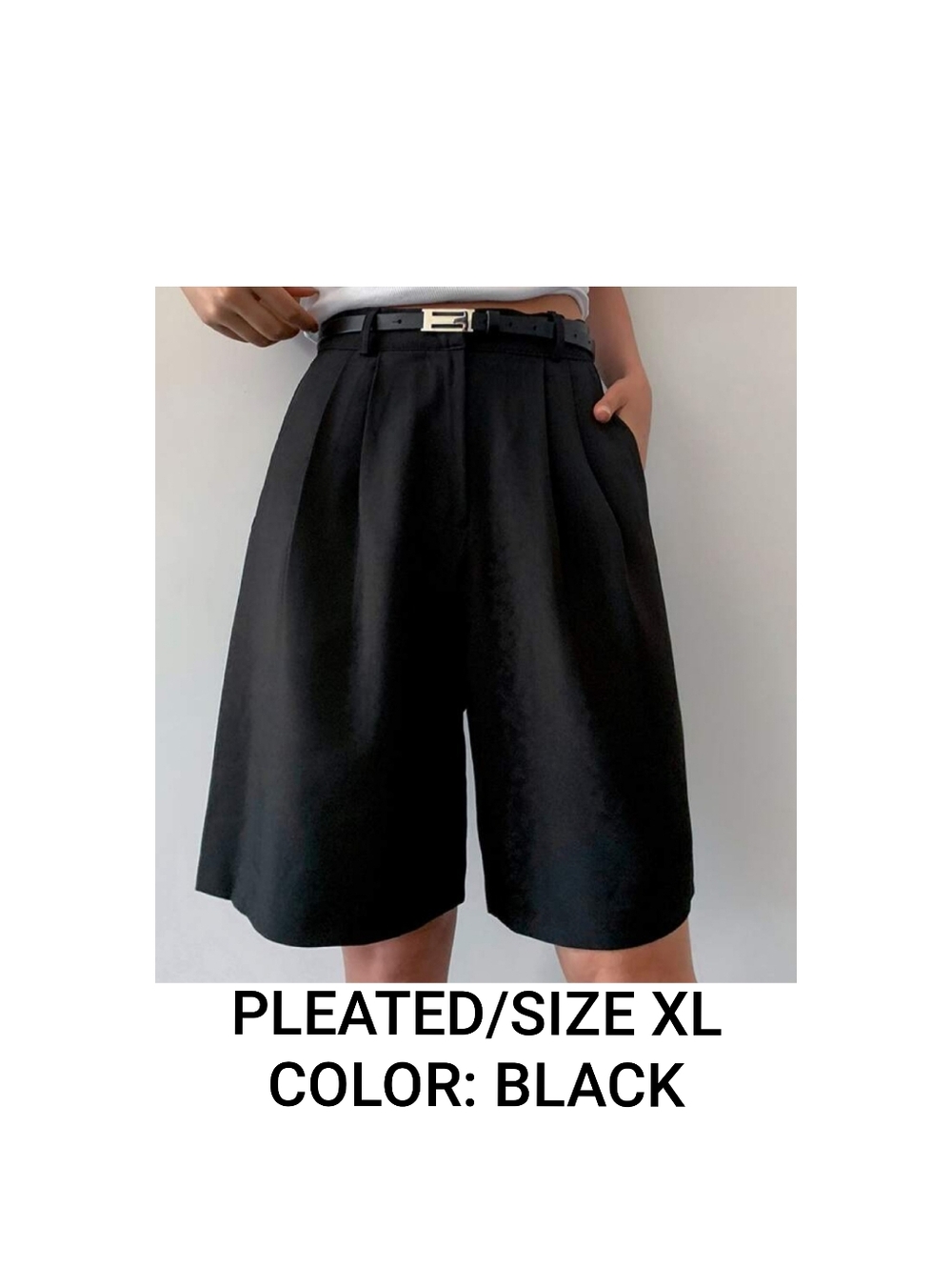 Black Pleated Women’s High-Waist Trouser Shorts XL